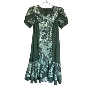 Vtg Lei Aloha Hawaiian Dress Muu Muu Sz M Tradition Beach Island Hibiscus Green‎